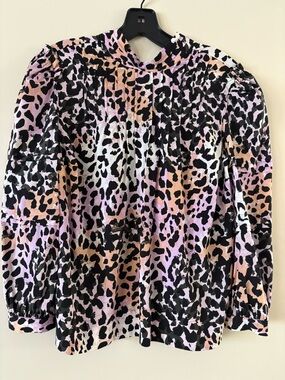 Veronica Beard Pink Peach Black Leopard Print Blouse; silk